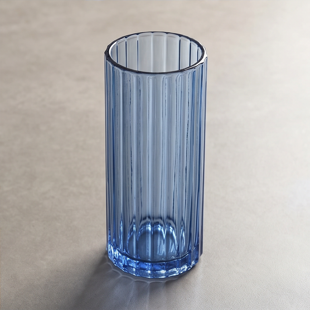 Ribbed Blue Glass Vase - GV10